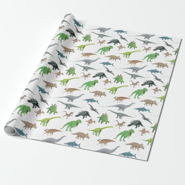 Various Dinosaurs Pattern Wrapping Paper (Unrolled)