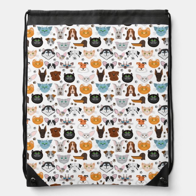 Various dogs cats pattern drawstring bag (Front)