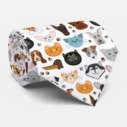 Various dogs cats pattern neck tie