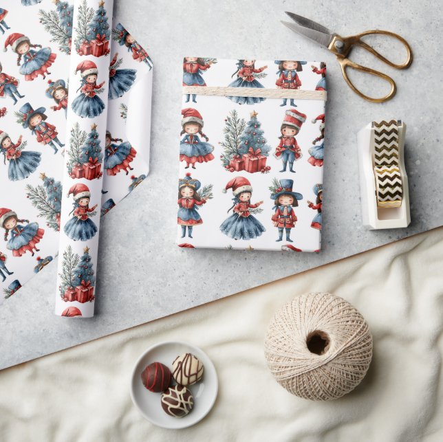 Various Dolls White Christmas Wrapping Paper (Crafts)
