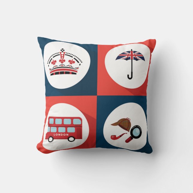 Various England Symbols Throw Pillow (Front)