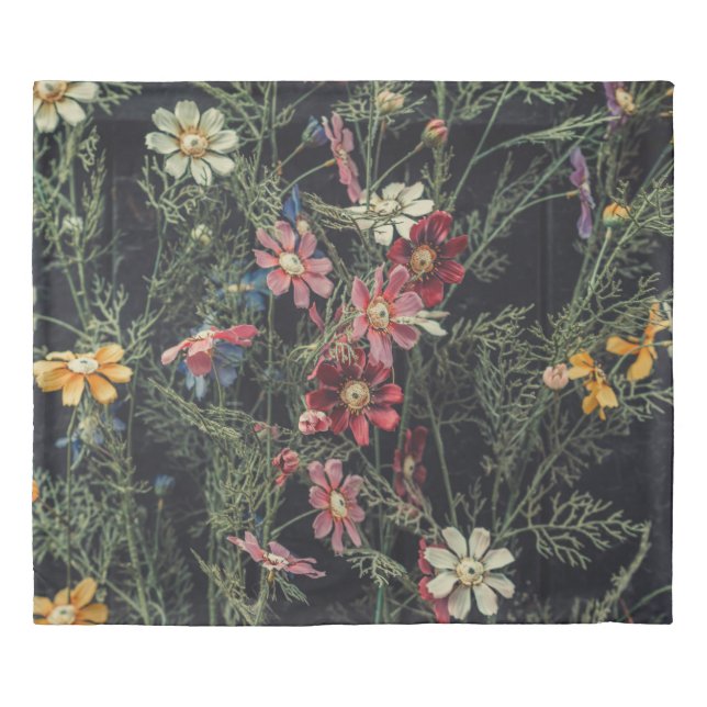 Various flowers on the black wooden background. Ab Duvet Cover (Front)