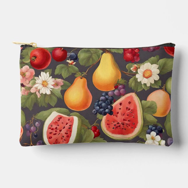 Various Fruits, Lush Leaves and Wonderful Flowers Accessory Pouch (Front)
