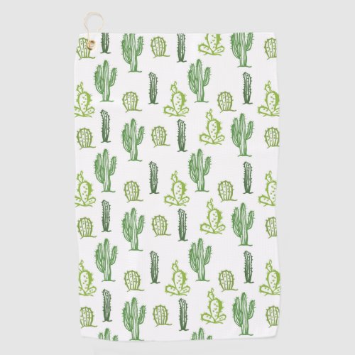 Various green cacti pattern golf towel