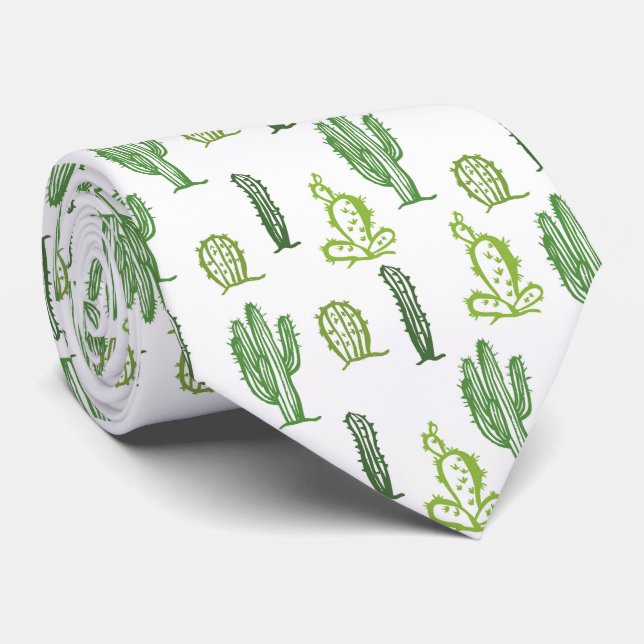 Various green cacti pattern neck tie (Rolled)