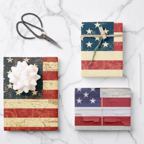 Various Grungy American Flag of the USA Wrapping Paper Sheets