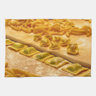 Various mix of fresh italian homemade pasta towel