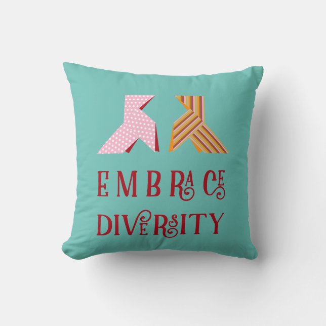 Various Paper Bow Couple Embrace Diversity Quote Throw Pillow (Front)