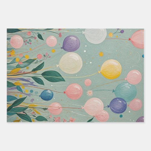 Various Pastel _ Balloons Abstract Tropical Wrapping Paper Sheets