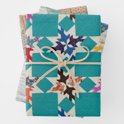Various quilt designs wrapping paper sheets