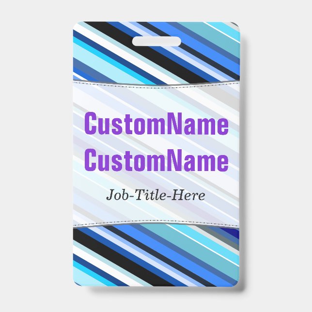 Various Shades of Blue Stripes; Personalized Name Badge (Front)