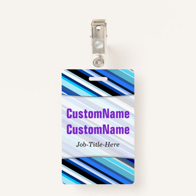 Various Shades of Blue Stripes; Personalized Name Badge (Back with Clip)