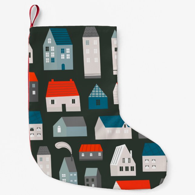 Various small tiny houses. Paper cut style. Flat d Christmas Stocking (Front)