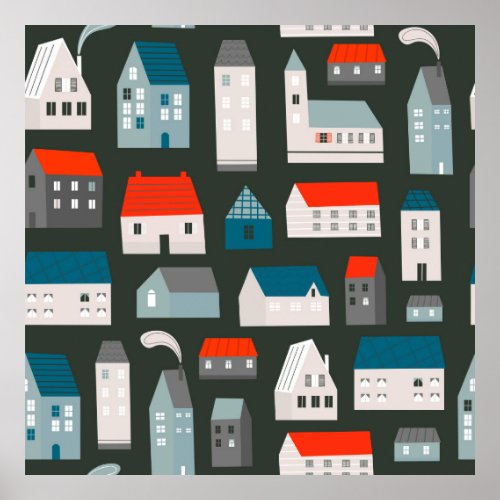 Various small tiny houses Paper cut style Flat d Poster