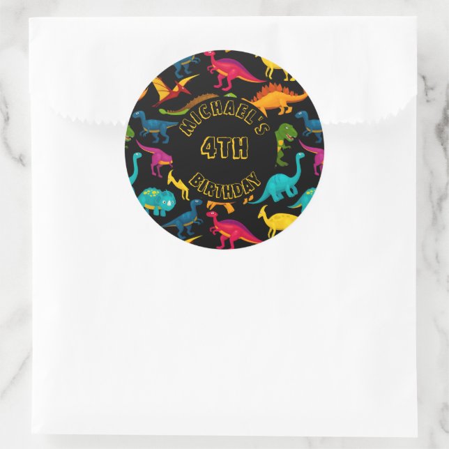 Various Species of Colorful Dinosaurs  Classic Round Sticker (Bag)