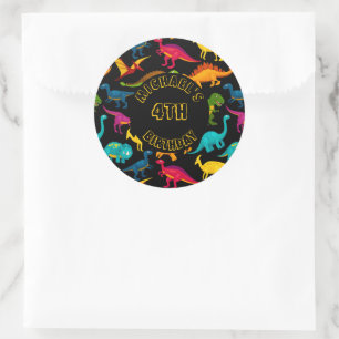 Various Species of Colorful Dinosaurs Classic Round Sticker