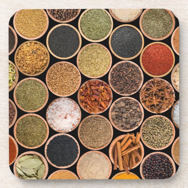 Various spices and food ingredients beverage coaster (Front)