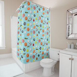 Various sports elements pattern colorful shower curtain