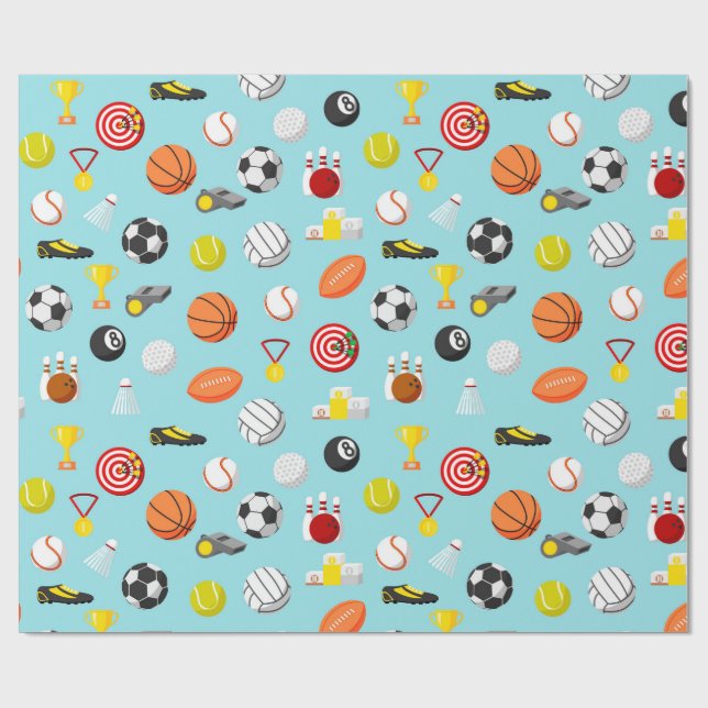 Various sports elements pattern colorful wrapping paper (Flat)