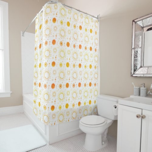 Various sun illustration orange sepia pattern shower curtain