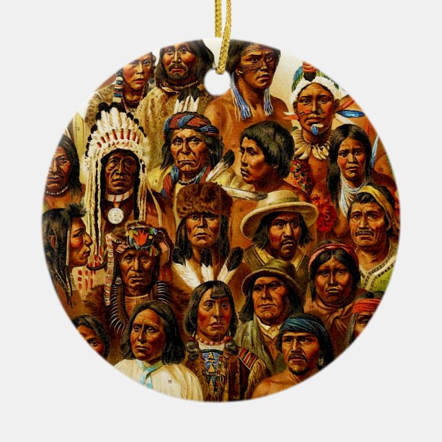 Various Tribes of Native American Indians Collage Ceramic Ornament (Front)