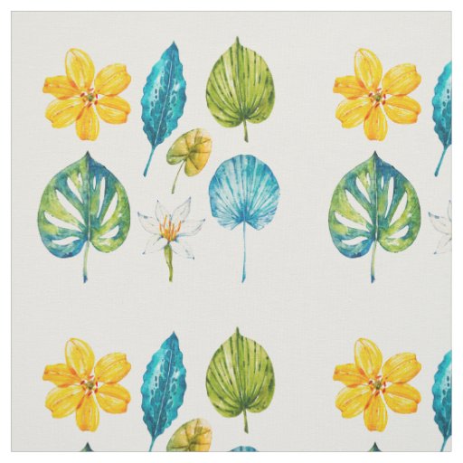 Various tropical flowers leaves fabric