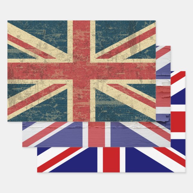 Various Union Jack Flag of the United Kingdom Wrapping Paper Sheets (Set)