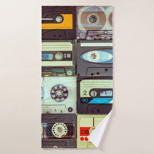 Various vintage audio cassettes bath towel (Bath Towel)