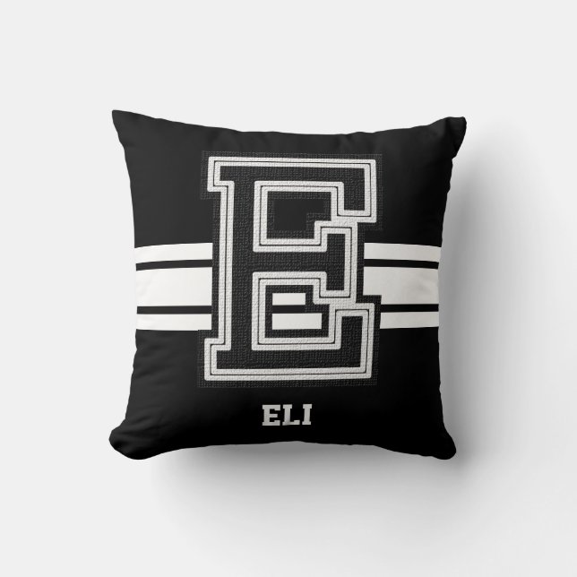 Varsity All Sport Letters | Black and White Throw Pillow (Front)