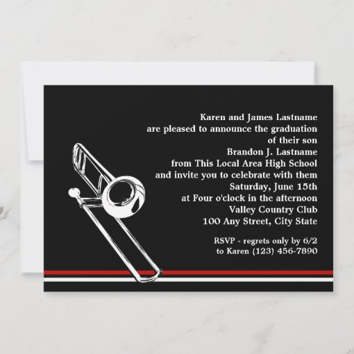 Varsity Band Trombone Graduation Photo Red Invitation Zazzle