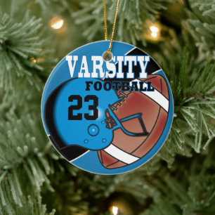 Varsity Blue and Black Football Ceramic Ornament
