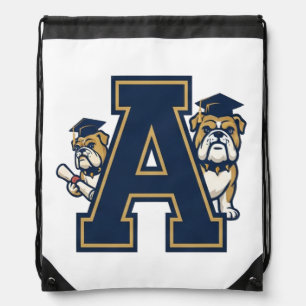 Varsity Collegiate Letter 'A' with Bulldog Mascot Drawstring Bag