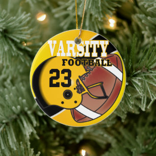 Varsity Golden Yellow and Black Football Ceramic Ornament