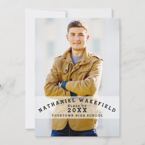 Varsity Grad | Black Text Photo Graduation Party 5x7 Paper Invitation Card