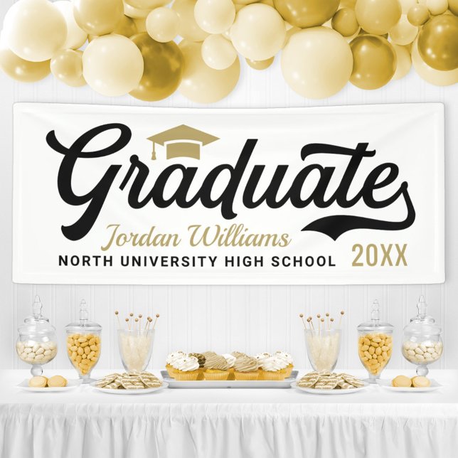 Varsity Graduate Black Gold Script Banner (Creator Uploaded)
