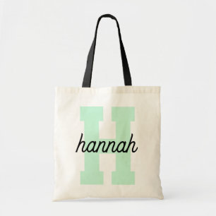 Varsity Letter Monogram Modern Cursive Script Name Tote Bag