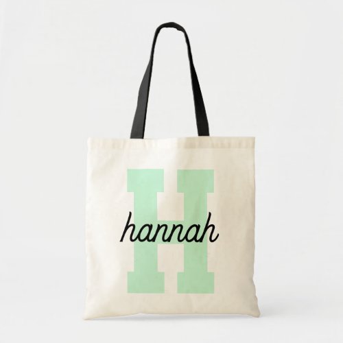 Varsity Letter Monogram Modern Cursive Script Name Tote Bag