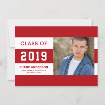 Varsity Lettering Striped Grad Photo Announcement by HolidayInk at Zazzle