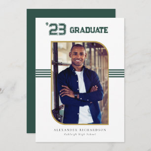 Varsity Letterman Green & Gold Graduation Photo Announcement