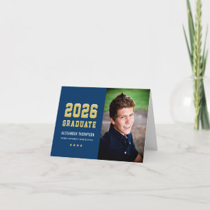 Varsity Navy Gold Graduation Photo 2026 Thank You Card