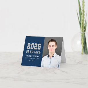 Varsity Navy Silver Graduation Photo 2026 Thank You Card