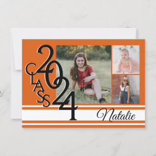 Varsity Orange 2024 Graduation Tri Photo Invitation