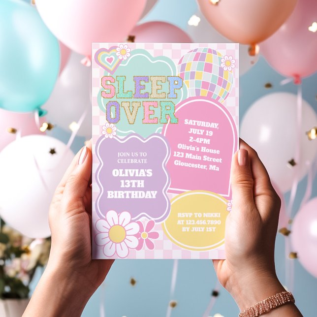 Varsity pastel patch Sleepover Birthday Invitation (Creator Uploaded)