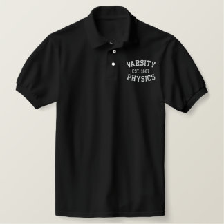 VARSITY, PHYSICS, EST. 1687 black and white Embroidered Polo Shirt