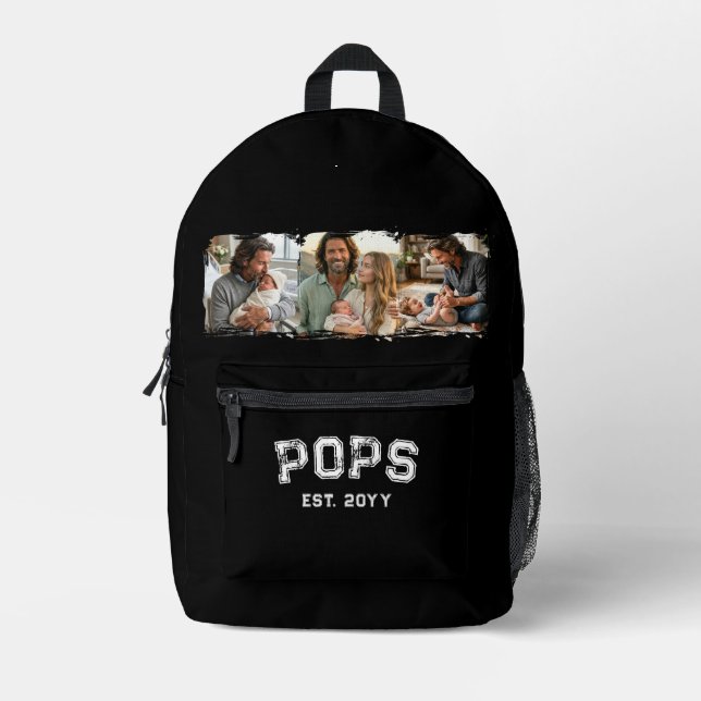 Varsity Pops 3 Photo Grandpa Nickname Est Year Printed Backpack (Front)