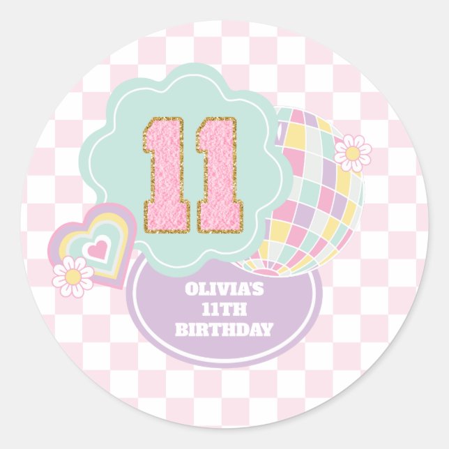 Varsity preppy pastel patch 11th Birthday Classic Round Sticker (Front)
