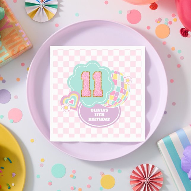 Varsity preppy pastel patch 11th Birthday Napkins (Creator Uploaded)