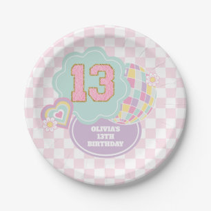 Varsity preppy pastel patch 13th Birthday Paper Plates