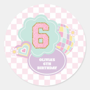 Varsity preppy pastel patch 6th Birthday Classic Round Sticker