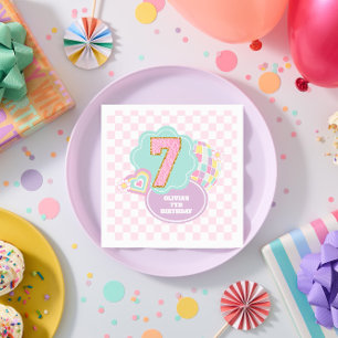 Varsity preppy pastel patch 7th Birthday Napkins